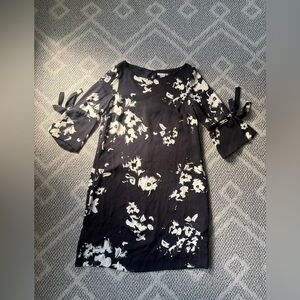 H&M Navy Blue dress with Black and white Floral details